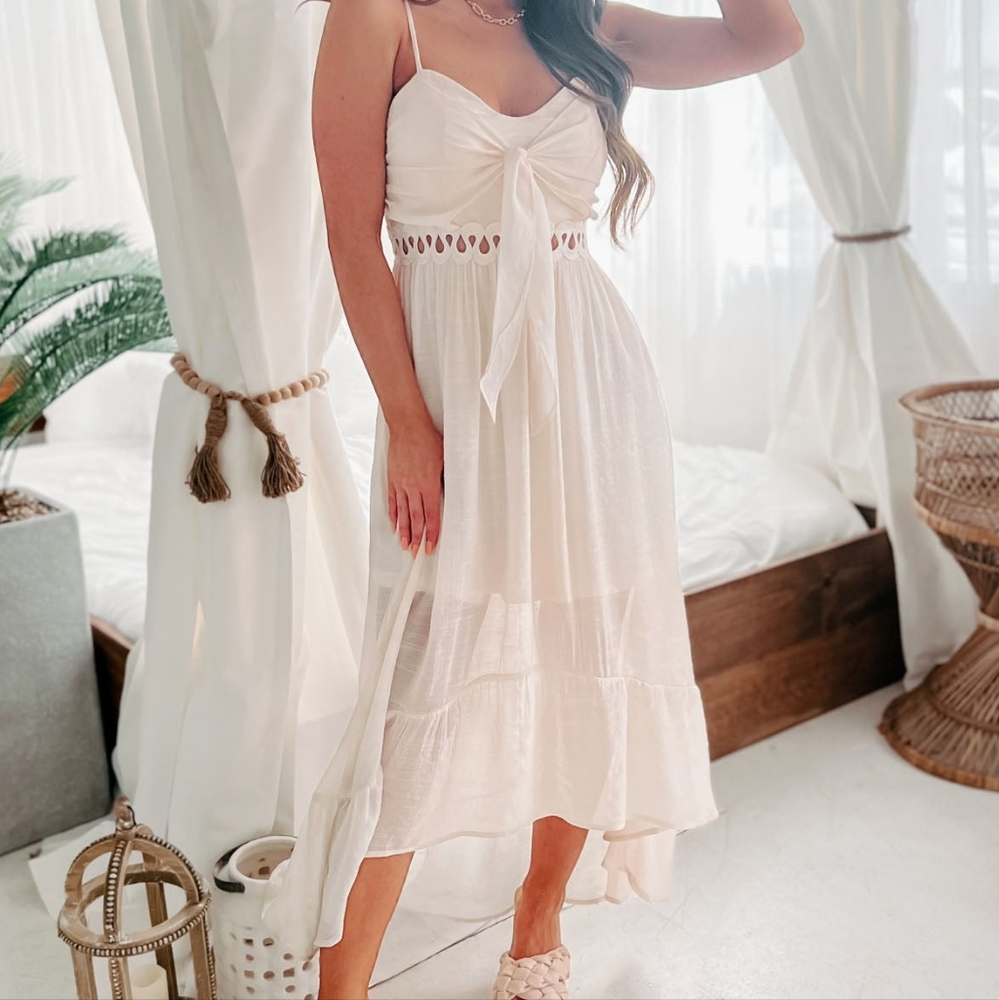 Listicle Off White High Low Tie Front Dress